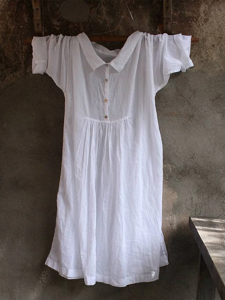 Womens Linen Solid Color Casual Shirt Dress