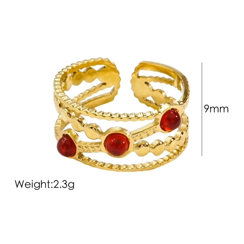 304 Stainless Steel 14K Gold Plated Basic Plating Inlay C Shape Natural Stone Open Rings