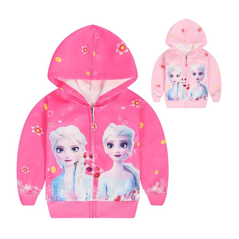 Elsa Printed Toddler Zip Hoodie Little Princess Girls Sweatshirt Children Coat Jacket Outwear-Pajamasbuy