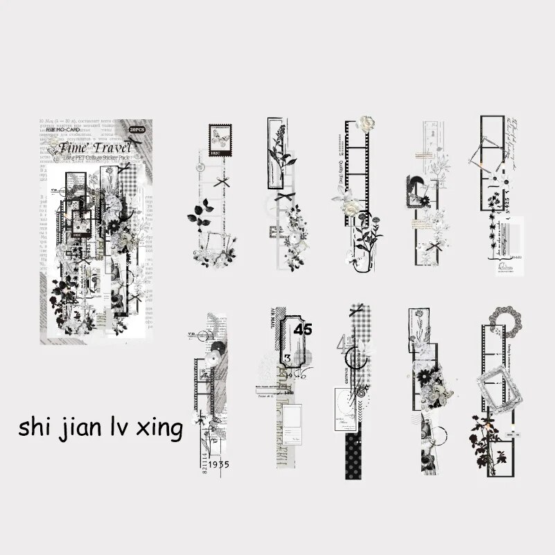 Journalsay 20 Sheets Paper Lab Series Vintage Plant Flower Strip PET Sticker