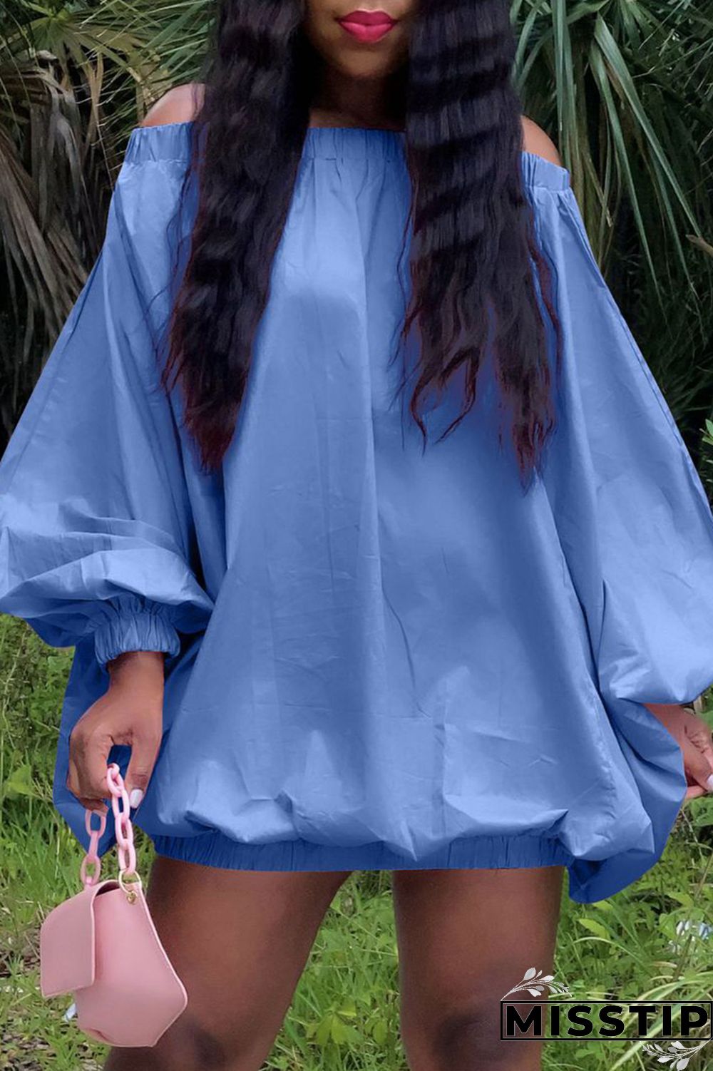 Pink Sexy Casual Solid Backless Off the Shoulder Long Sleeve Dresses
