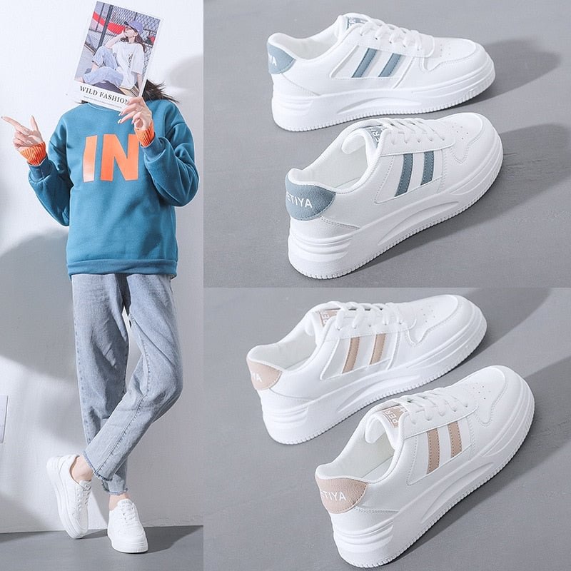 Women Fashion Sneakers Leather Platform Shoes Summer Women White Sneakers Breathable Trainers Light Weight Large Size Sneaker