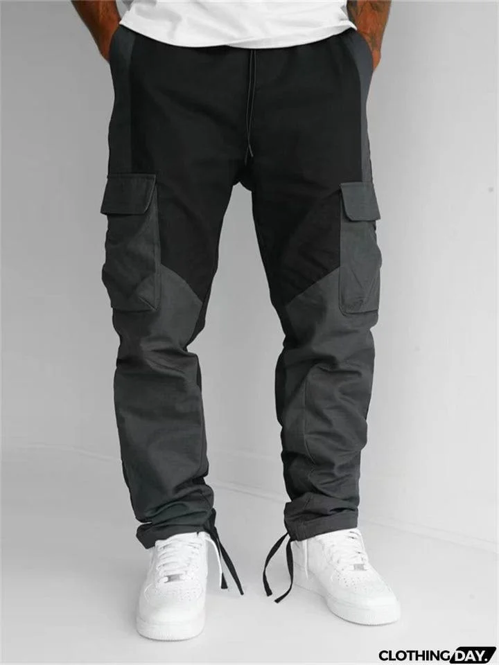 Men's Black Multi Pockets Patchwork Loose Cargo Pants