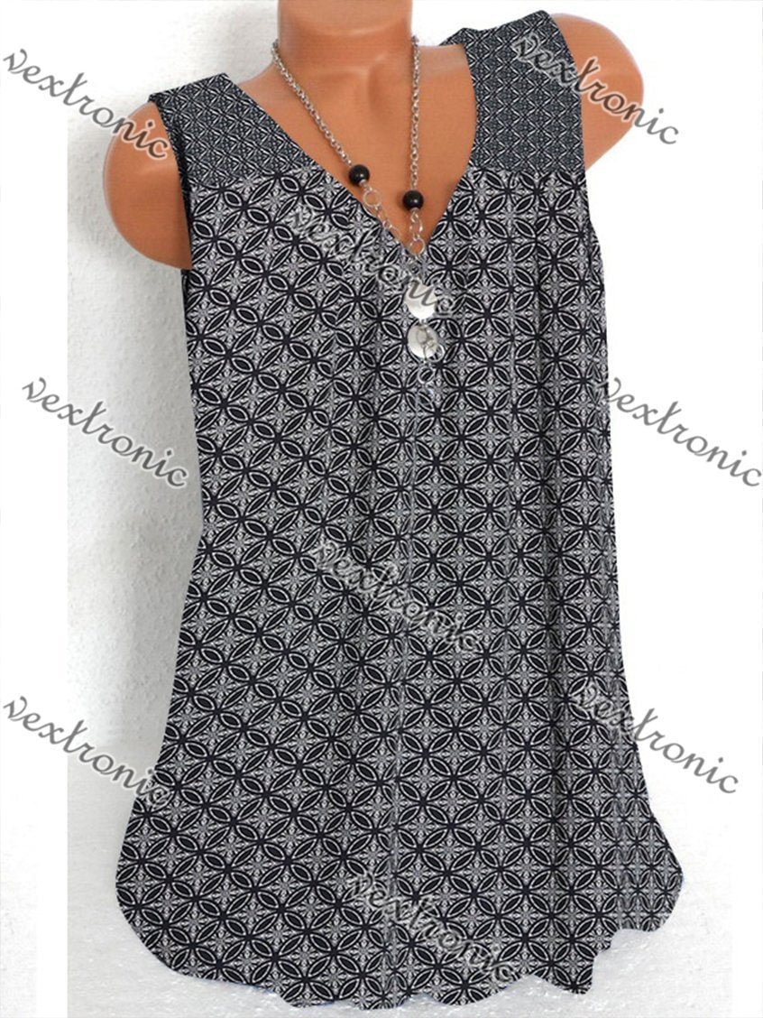 Women Sleeveless V-neck Vest Floral Printed Top