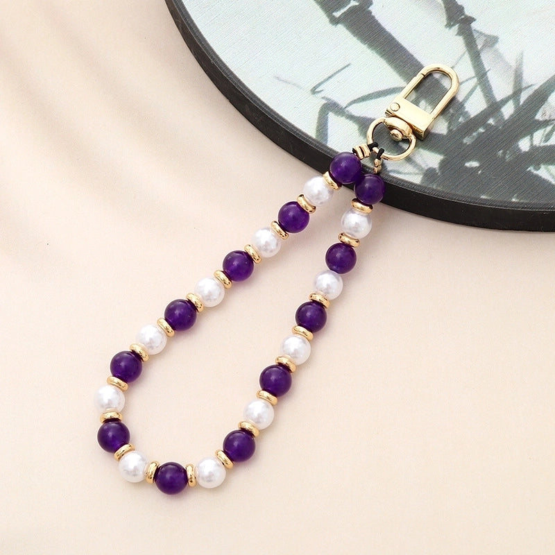 Basic Geometric Artificial Pearl Natural Stone Beaded Mobile Phone Chain