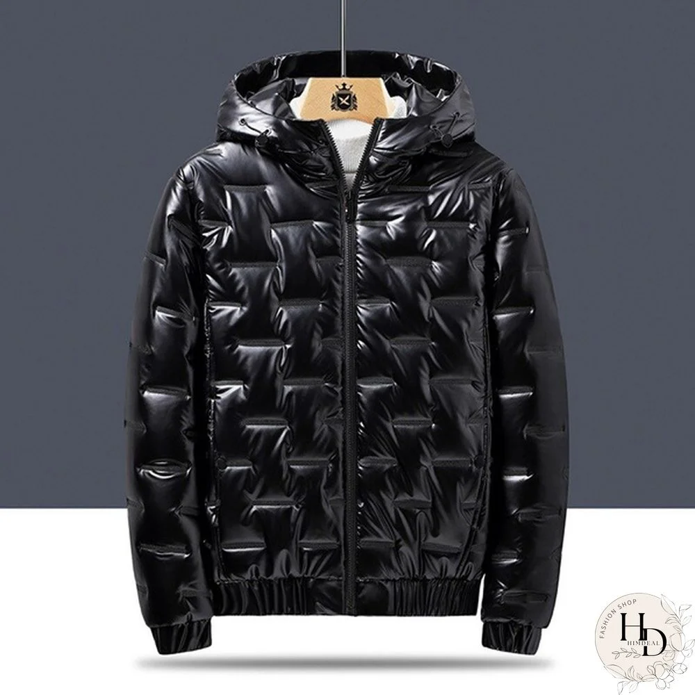 Winter Jacket Men Glossy Silver Thick Parka Jacket Mens Solid Hooded Warm Cotton Clothes Fashion Casual Zipper Coat