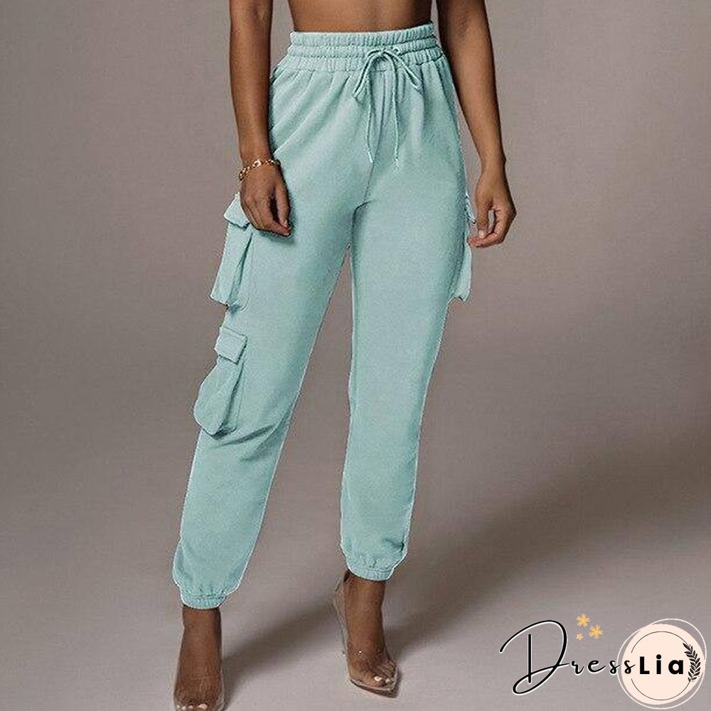 2 Piece Women Sports Casual Set Sweatshirt Crop Tops Pocket Sweatpants Baggy Pants Tracksuit Streetwear Joggers Summer Outfits