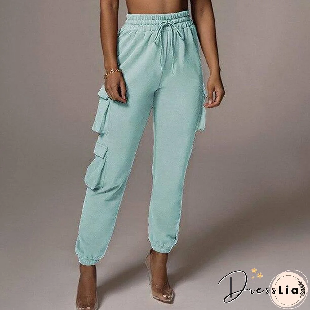 2 Piece Women Sports Casual Set Sweatshirt Crop Tops Pocket Sweatpants Baggy Pants Tracksuit Streetwear Joggers Summer Outfits