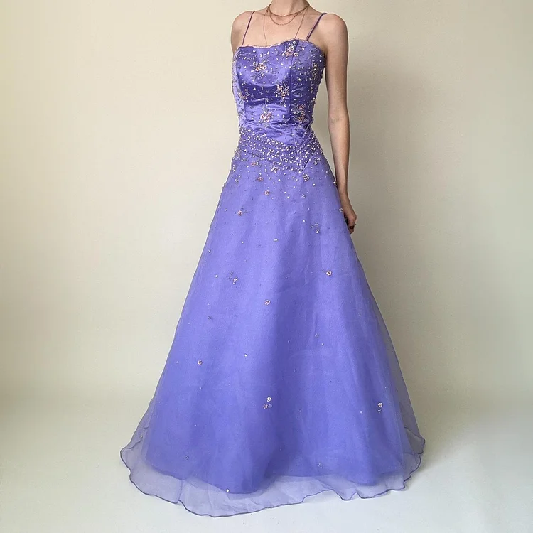 Purple Exquisite Beaded Long Tulle Prom Dress Graduation Dress
