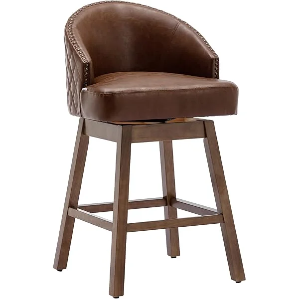 Swivel Bar Stools Set of 2 - Counter Height Bar Stools with Footrest, Modern Barstools with Wooden Legs for Dining Room, Kitchen, Bar(BrownPU)