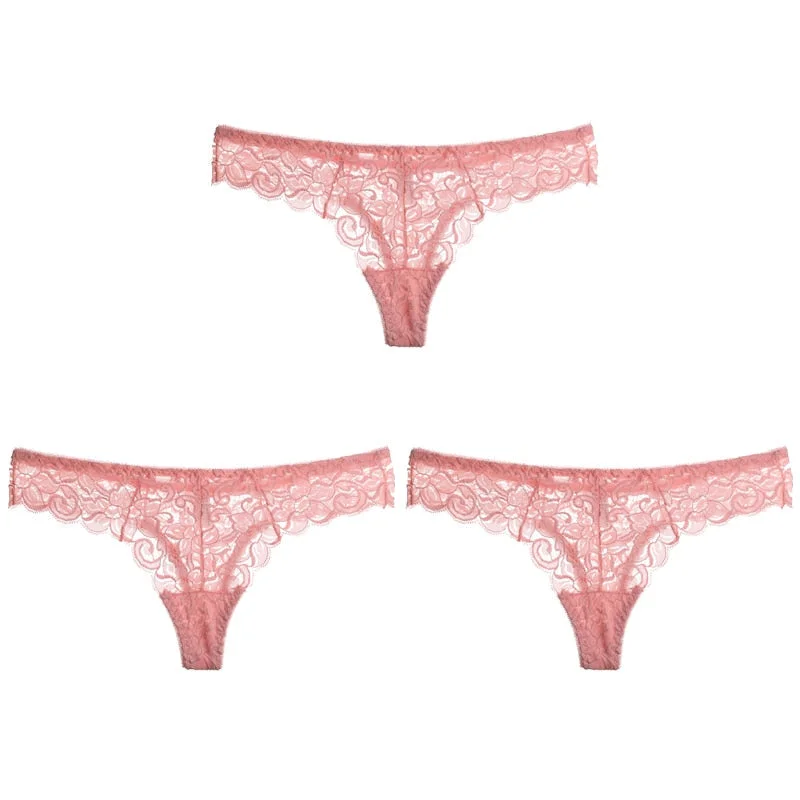 CINOON 3PCS/Set Sexy Panties Women Low-waist Briefs Female Lace Embroidery Underwear Transparent G String Underpant Lingerie 531