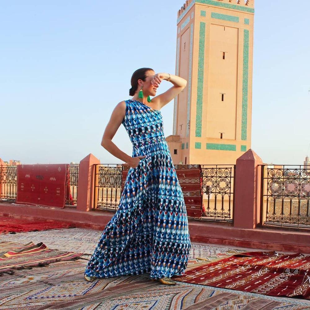 Fashion Floral Printed One Shoulder Maxi Dress-vocosishoes