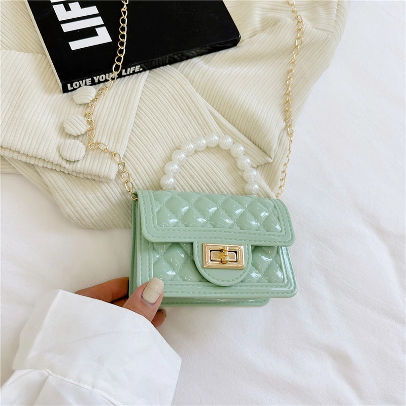 Women’s Small PVC Lattice Elegant Square Lock Clasp Jelly Bag