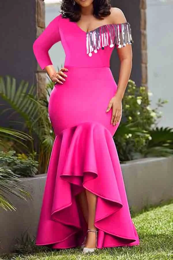 Solid Color Elegant Fishtail Maxi Dress