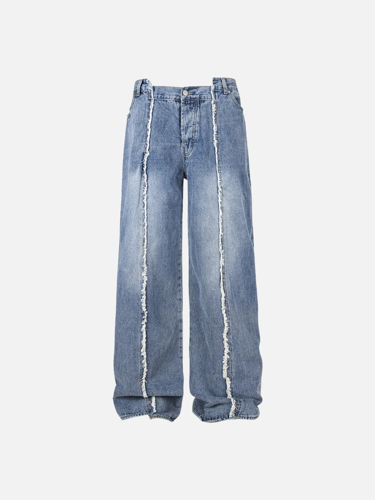 Blue Raw Edge Patchwork Washed Baggy Jeans Front