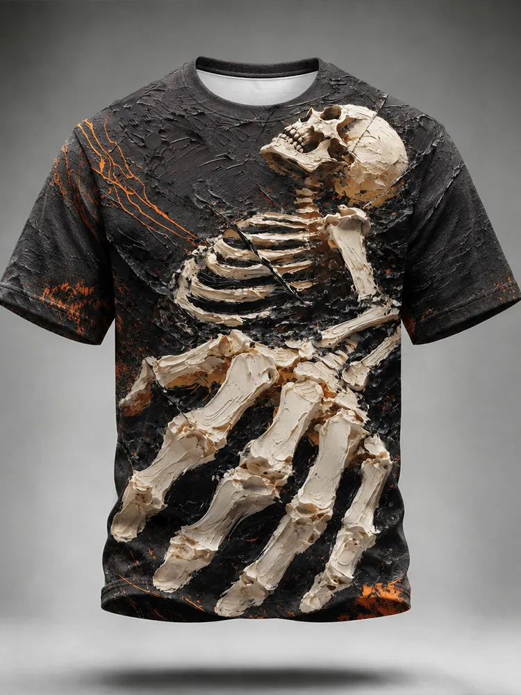Men's Halloween Skeleton Art Textured 3d Printed Casual T-shirt artswardrobe