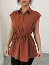 Women's Loose Elegant Waist-Cinching Polo Collar Short-Sleeve Top