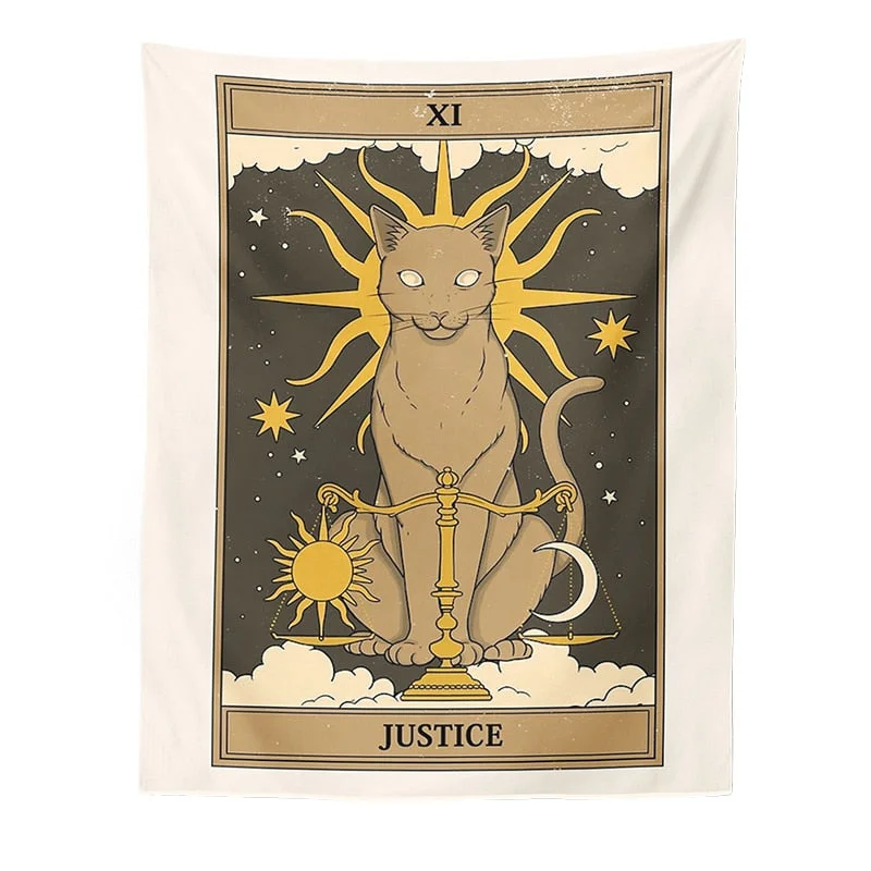 Cat Divination Witchcraft Tarot Card Tapestry Wall Hanging Tapestries Baphomet Occult Home Wall Moon phase Mat Decor Cat Coven