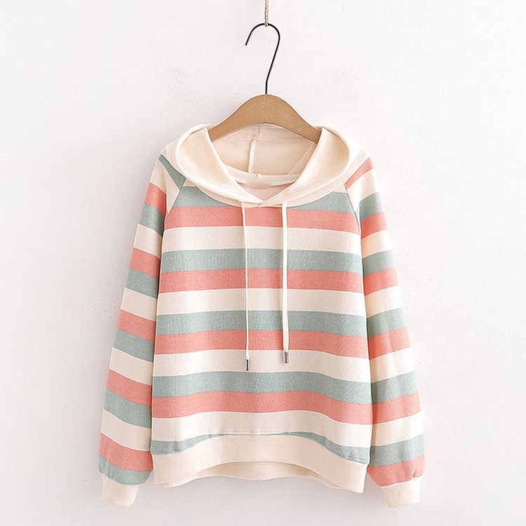 Candy Color Stripe Short Sweatshirt - Modakawa Modakawa