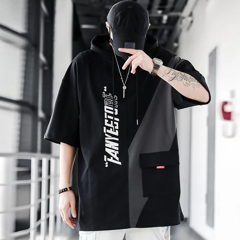 Hooded Patchwork T-shirt Techwear Shop