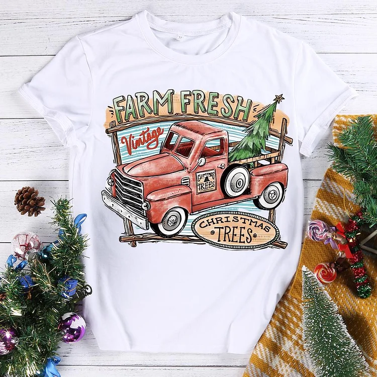 Farm Fresh Christmas Trees Round Neck T-shirt-0018585