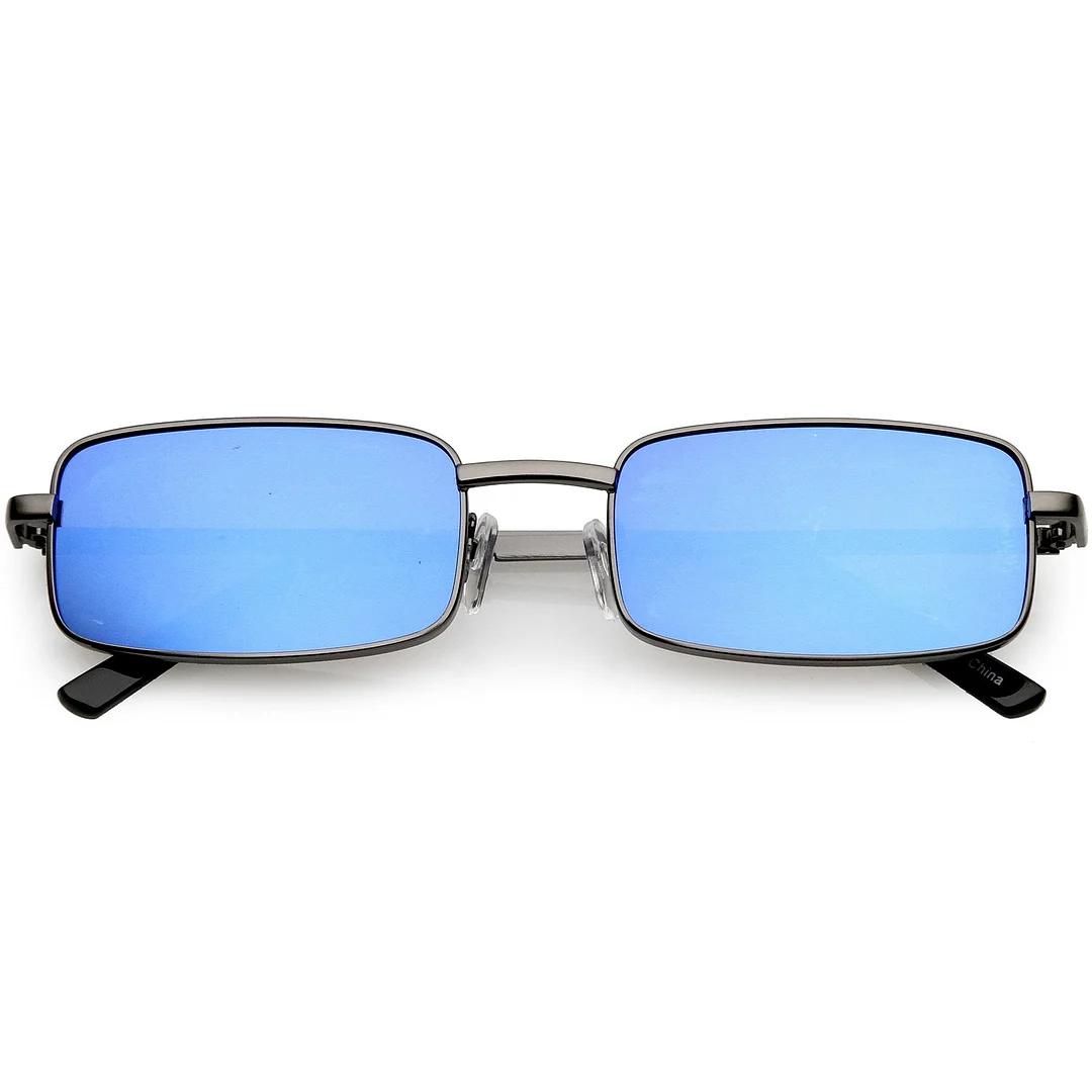 Classic Small Metal Rectangle glasses Color Mirrored Flat Lens 54mm