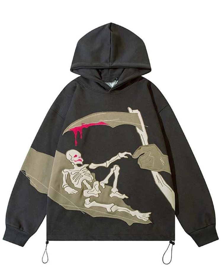 On Trend Skull Patch Drawstring Hoodie
