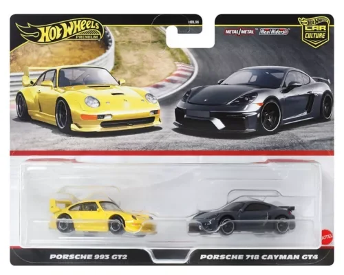 Hot Wheels Premium 2-Car Set Porsche 993 GT2 & Porsche 718 Cayman GT 1/64 Toy