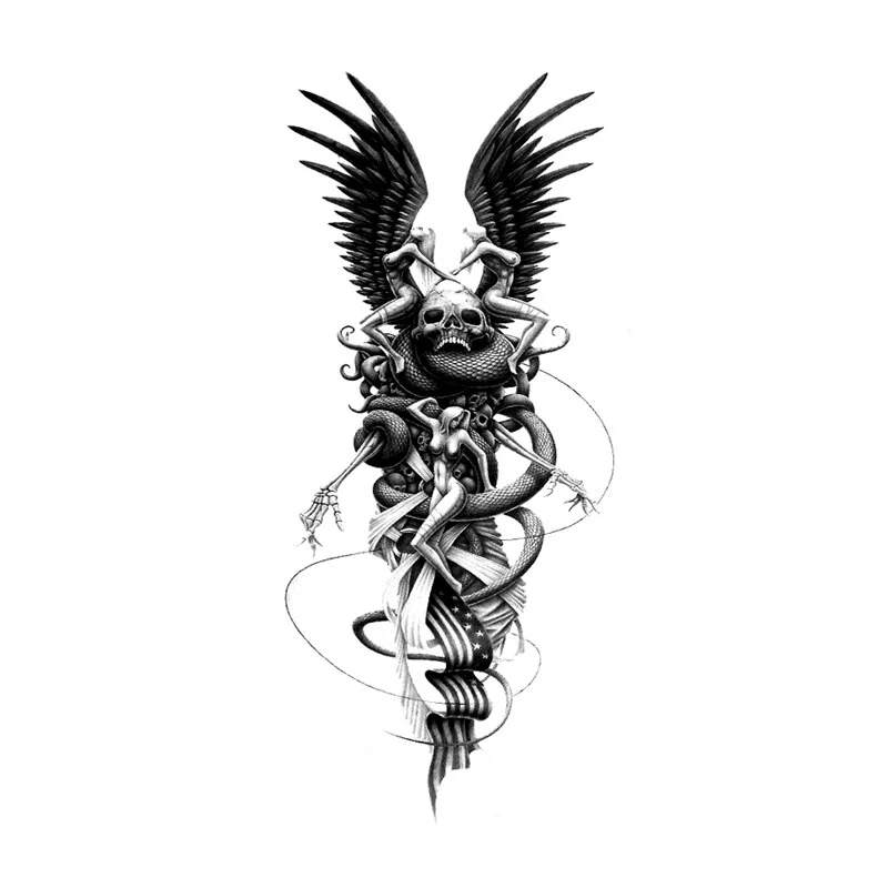 Sdrawing Styles Angel/devil/tiger/lion/wolf Waterproof Temporary Tattoos Men Flash Tatoo Stickers Tattoo Body Art Henna Fake Tattoos