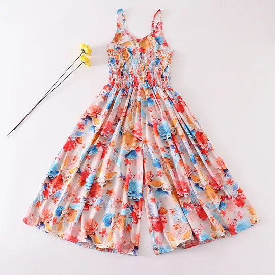 【4Y-14Y】Girls Multicolor Butterfly Flower Sling Bodysuit