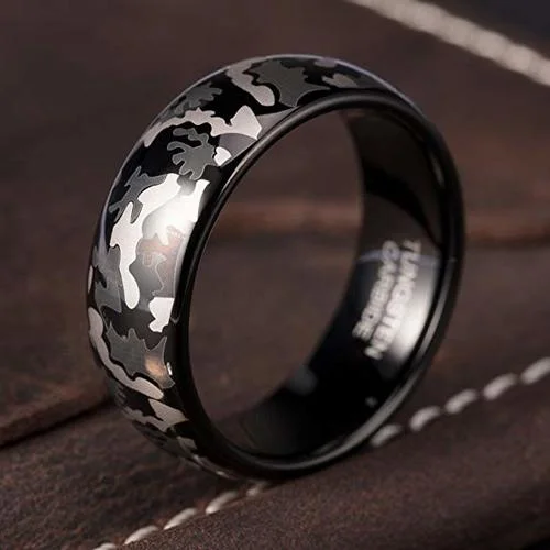 6MM 8MM Women's Or Men's Tungsten Carbide Wedding Rings Silver and Black Camouflage