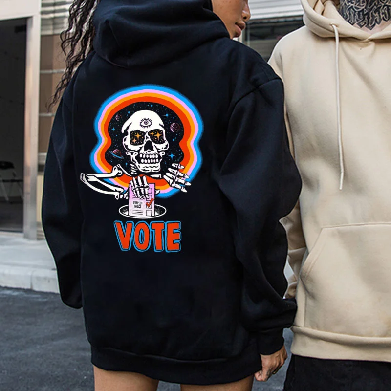 VOTE Rainbow Aperture Skull Graphic  Black Print Hoodie