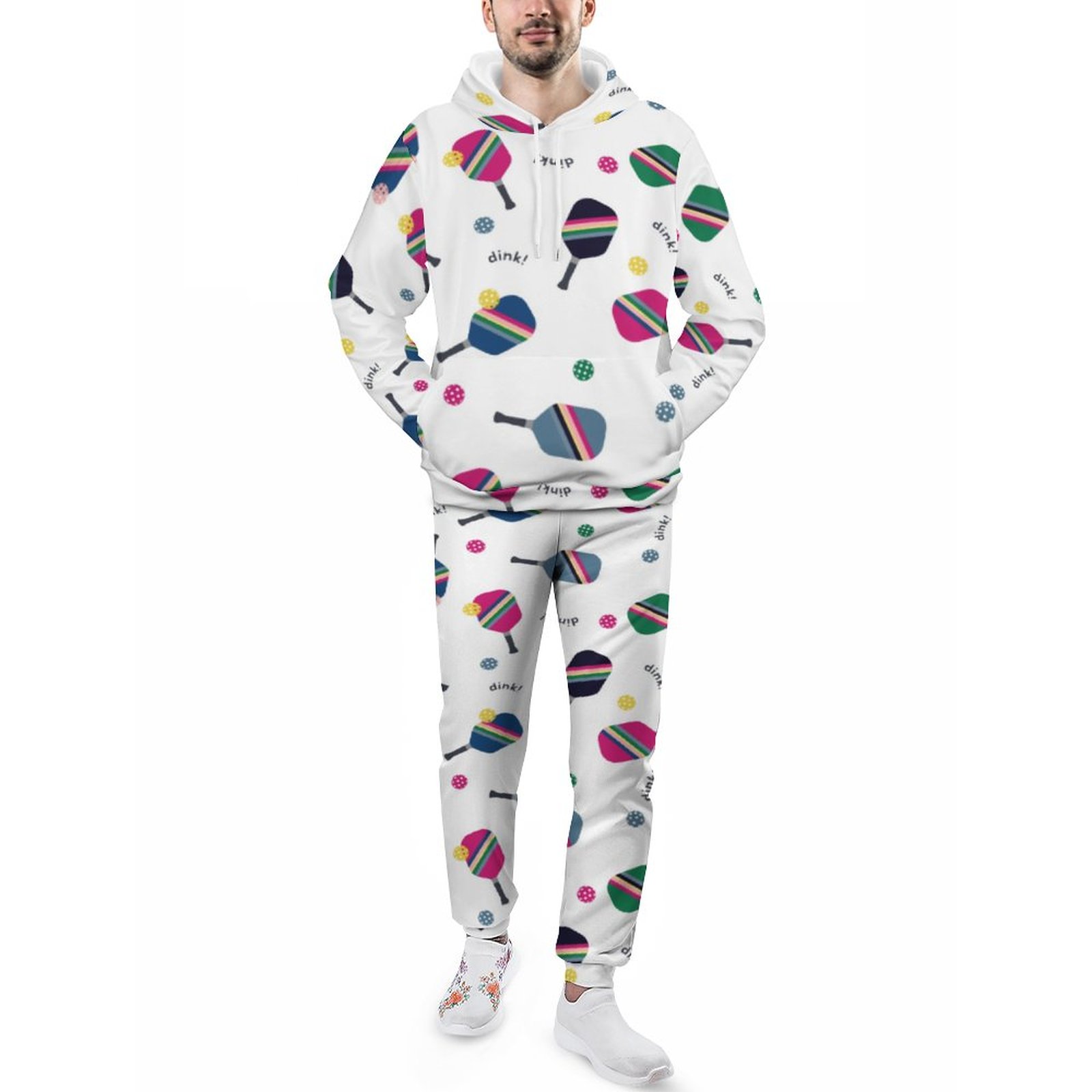 Dink Pickleball Fun Vibrant Blue Green Yellow Men's Sweatsuits Set Guys Casual Athletic Pullover And Sweatpants Suit Outfit