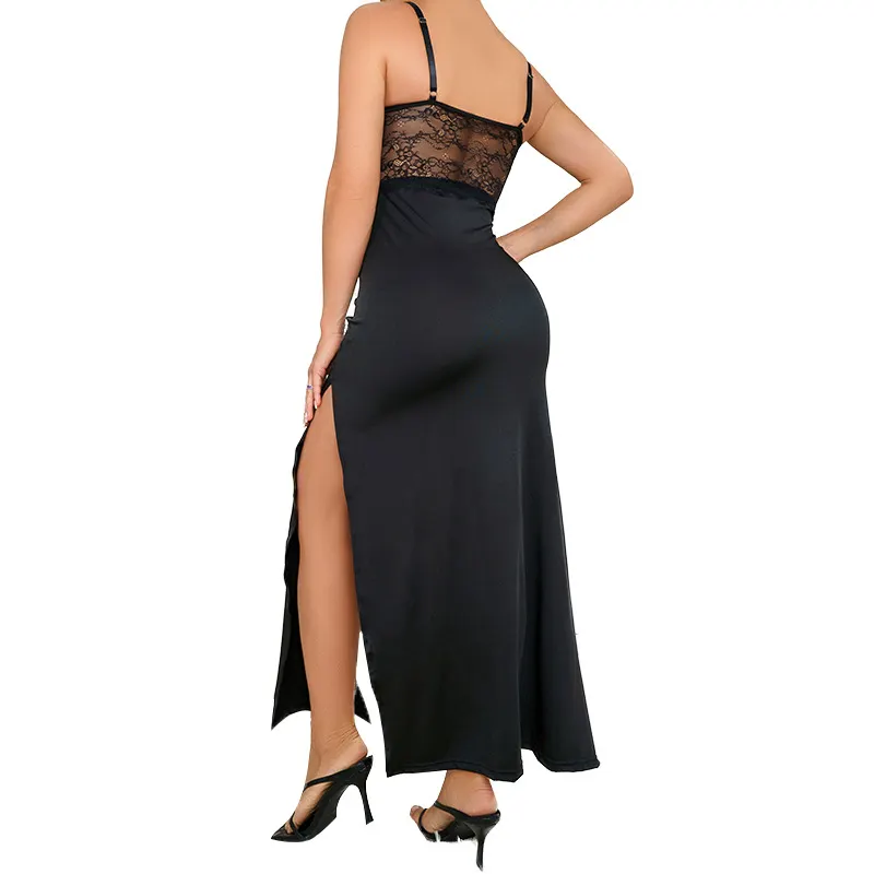 Churchf Churchf Summer Fashion Embroidery Hollow Out Sling Slit Sexy Solid Color Women's Back Dress