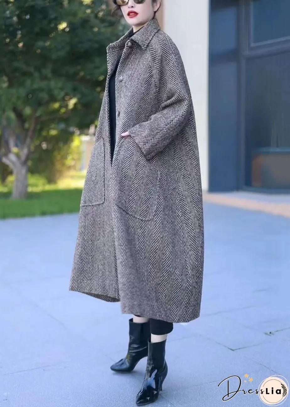 Loose Grey Button Pockets Thick Woolen Long Coat Winter