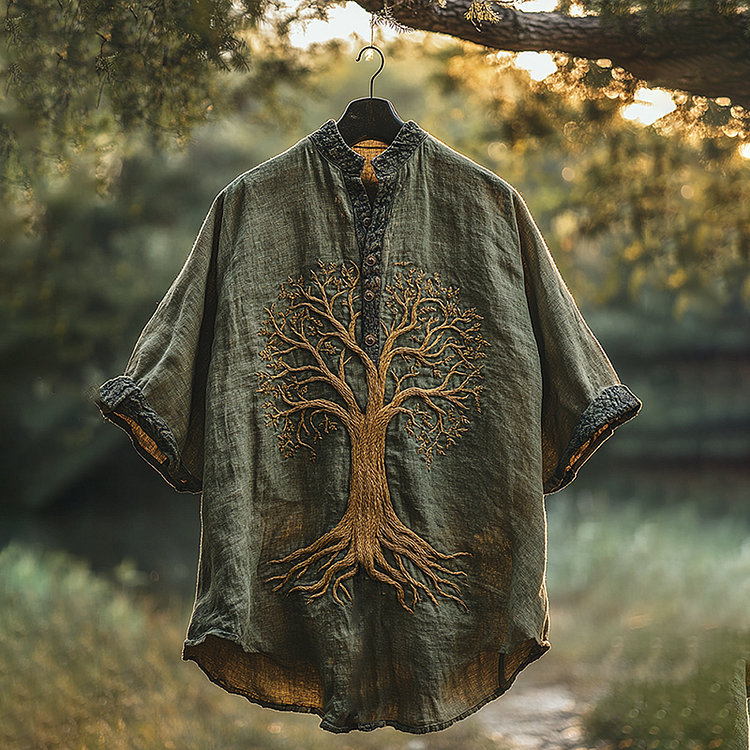 Men's Viking Celtic Mythical Life Stand-up Collar Shirt