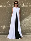 White&Black Split-joint Sleeveless Linen Long Dress