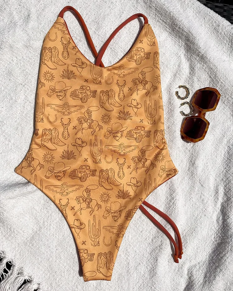 Retro Western Style Printed Swimsuit