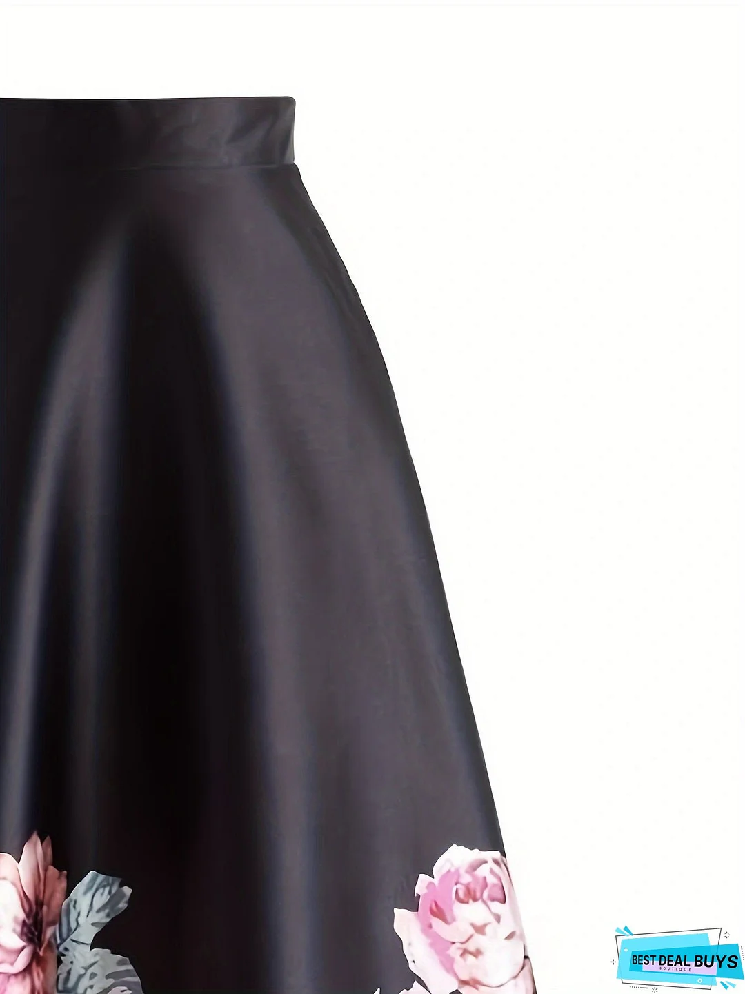 Plus Size Elegant Skirt, Women's Plus Floral Print High Rise Non-stretch A-line Maxi Skirt