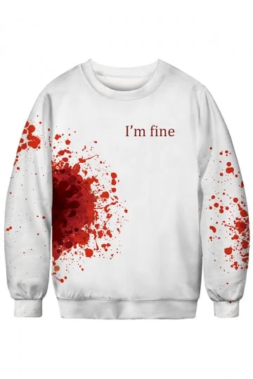 Crew Neck Long Sleeve Bloody Splatter Halloween Sweatshirt White-elleschic