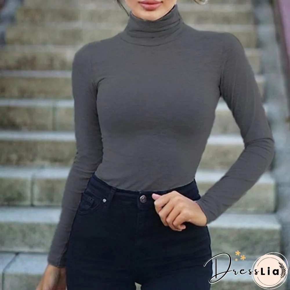 Women's Ladies Fashion Turtleneck Long Sleeve Jumpsuit Bodysuit Bodycon Rompers Slim topss