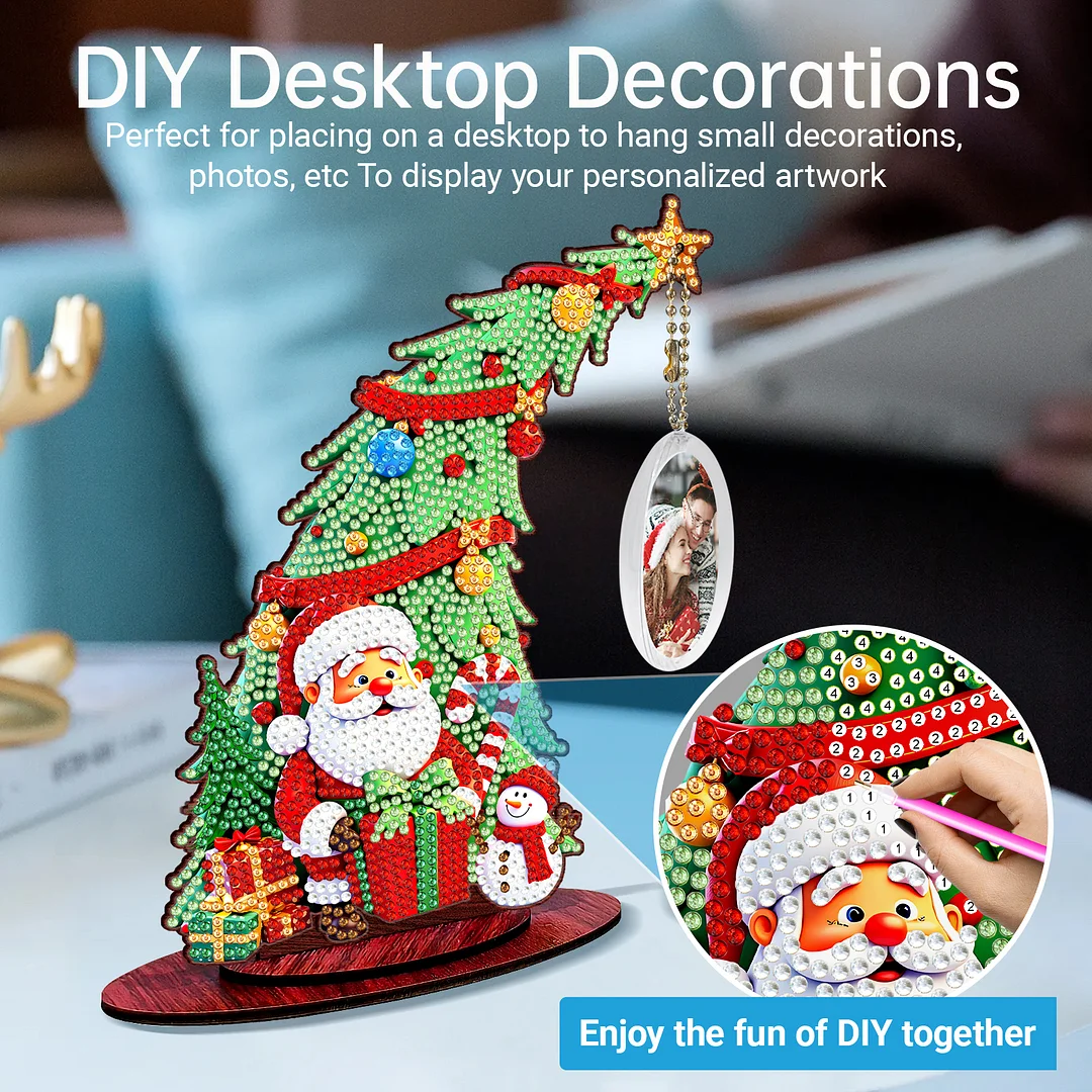 Photo Christmas Tree 5D DIY Diamond Art Tabletop Wood Decorations Ornament Kits