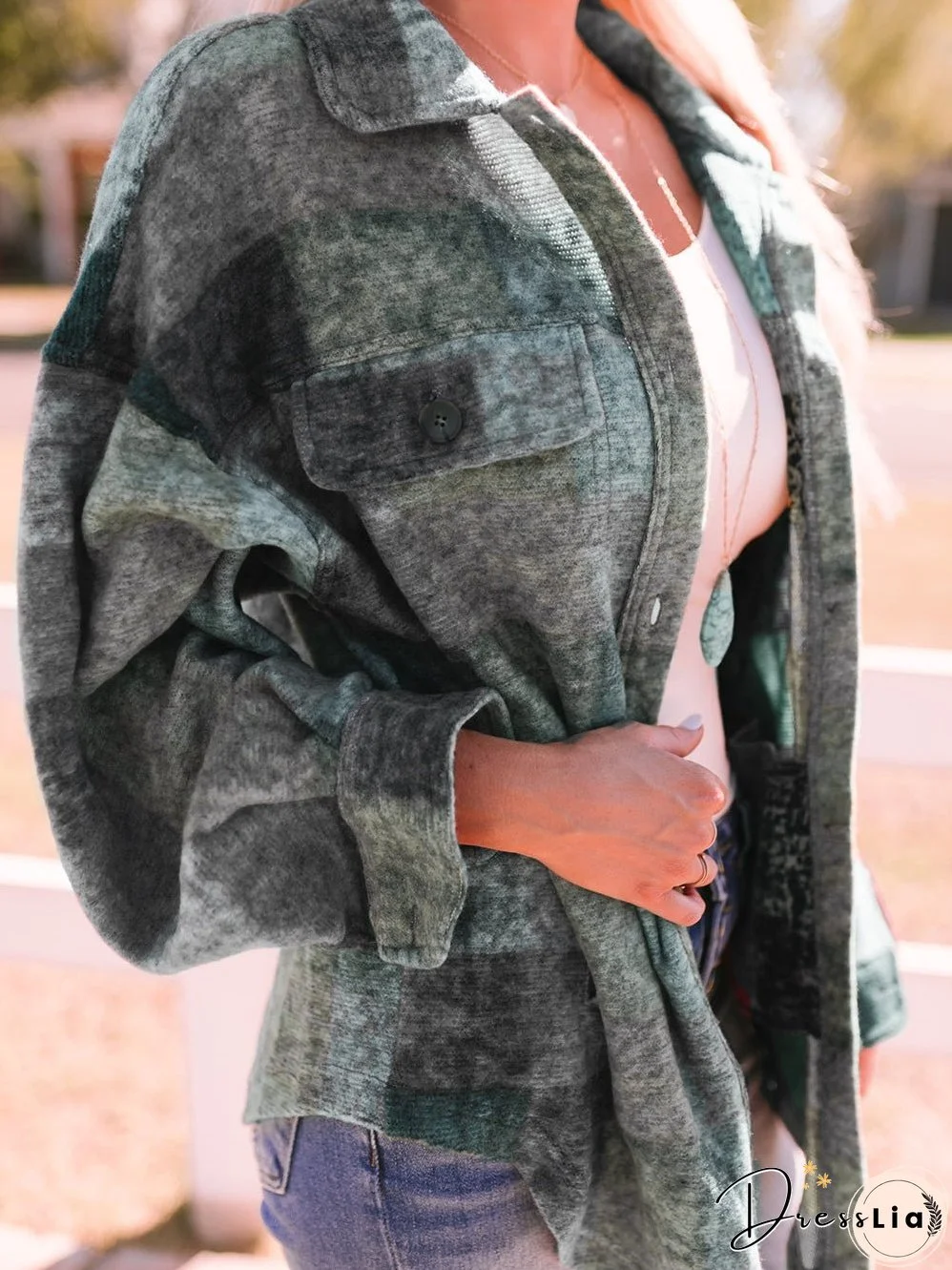 Plaid Multicolor Oversized Shacket with Button Details