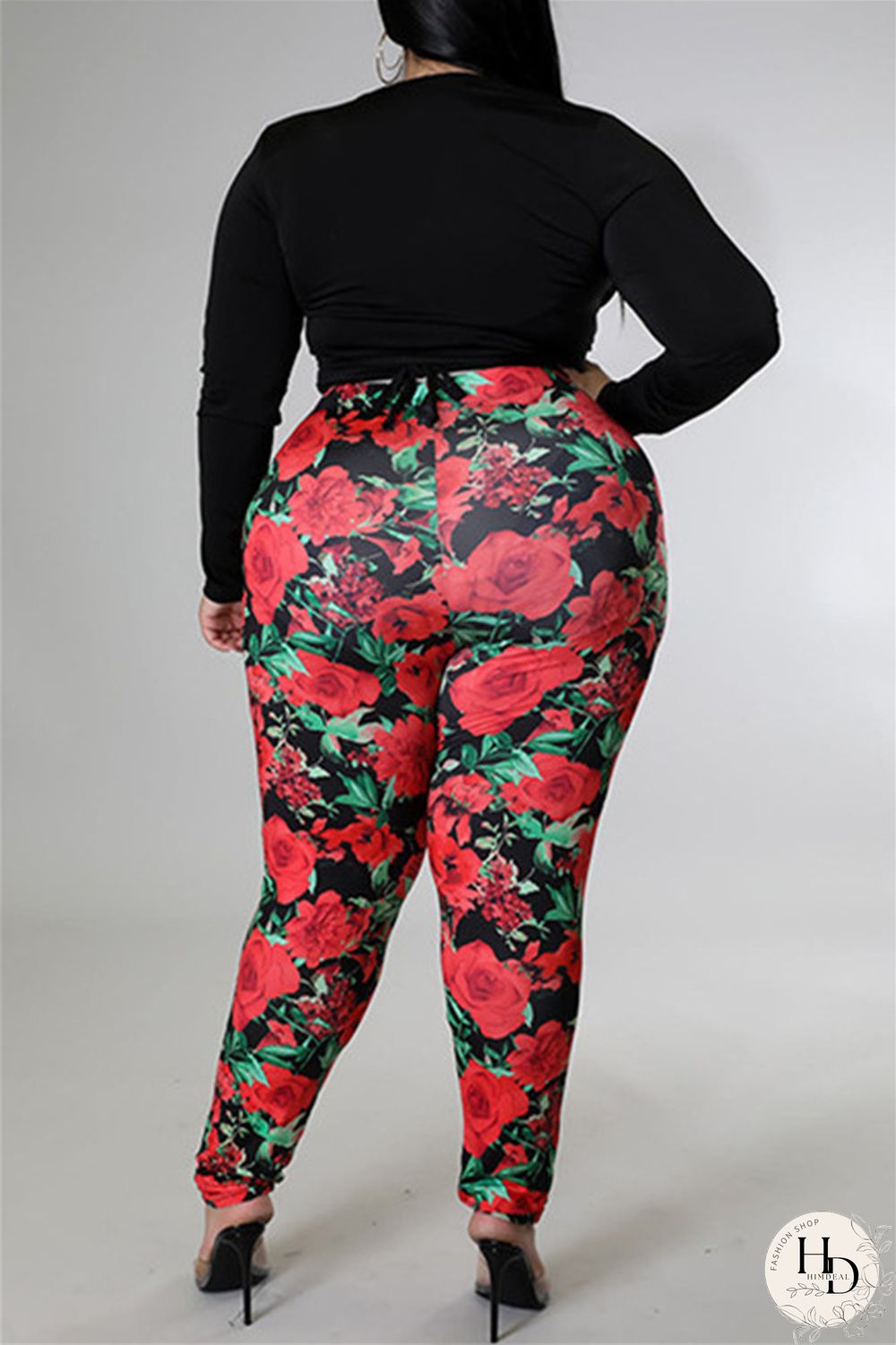 Black Fashion Casual Print Bandage V Neck Plus Size Two Pieces