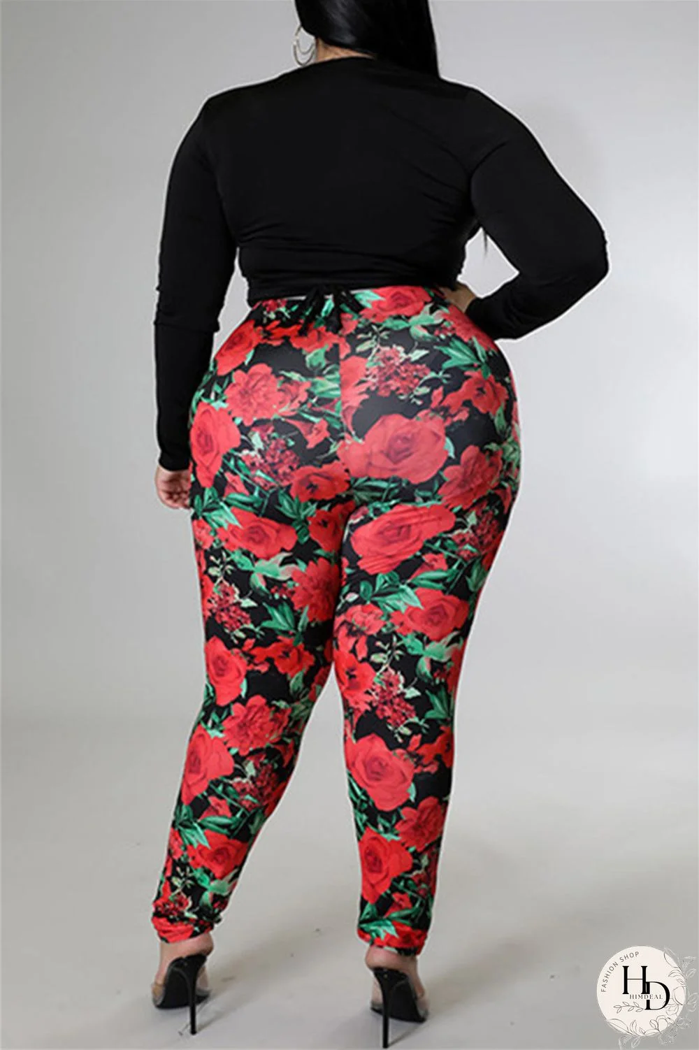 Black Fashion Casual Print Bandage V Neck Plus Size Two Pieces