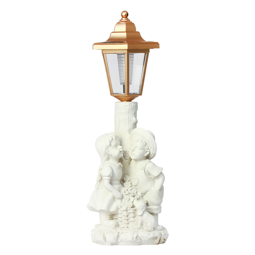 

Resin Boy Girl Figure Sculpture Solar Light Outdoor Night Lamp Yard Decor, 501 Original