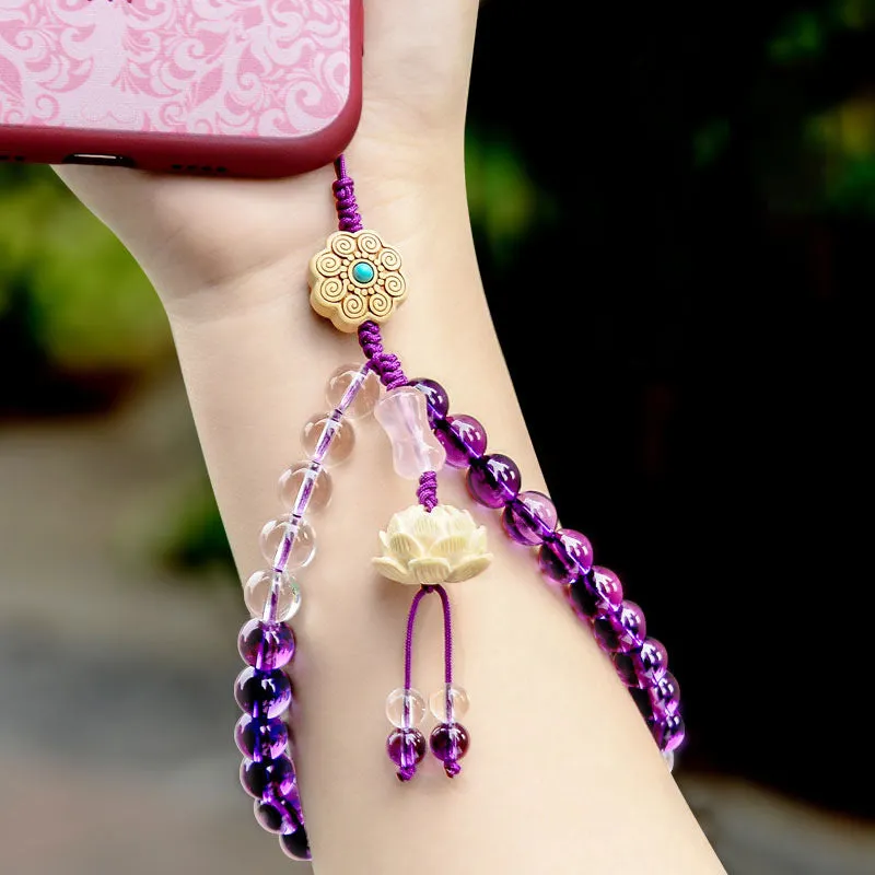 Amethyst Crystal Lotus Healing Balance Phone Decoration