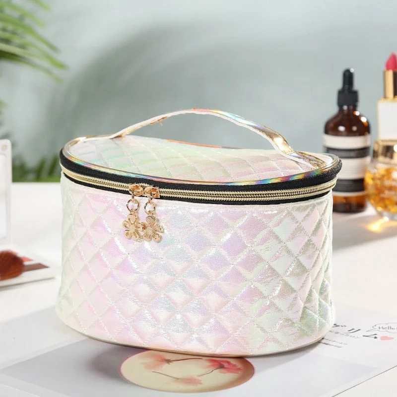 FUDEAM Leather Argyle Women Cosmetic Bag With Mirror Multifunction Travel Toiletry Storage Organize Portable Handbag Makeup Case