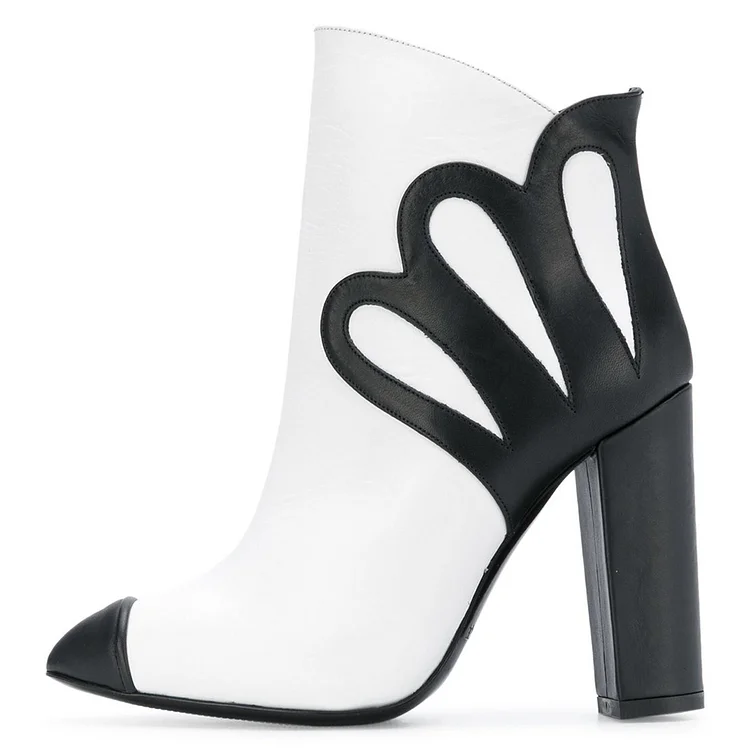 Black and White Chunky Heel Boots Fashion Ankle Boots |FSJ Shoes