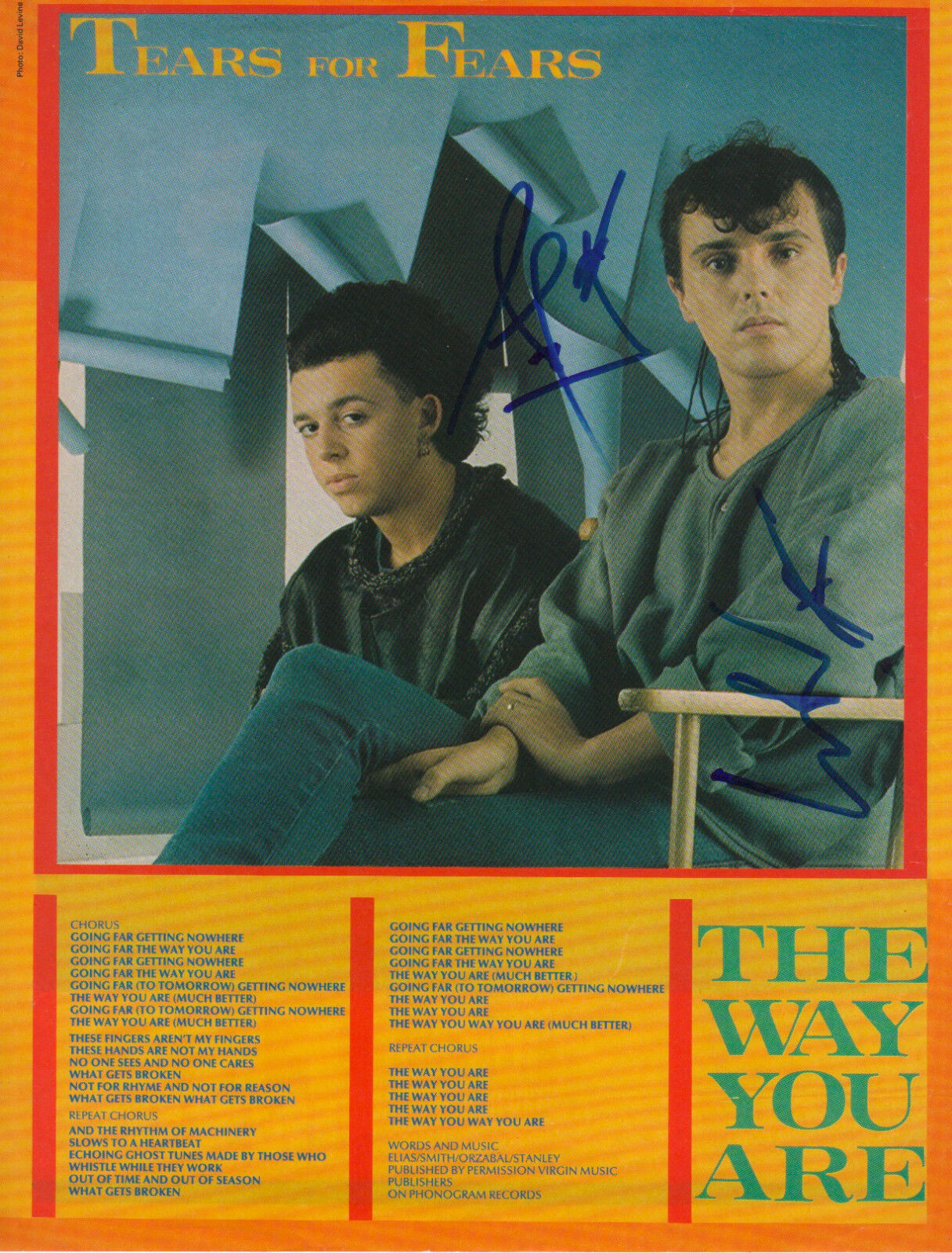 Tears For Fears signed 8x11 inch magazine-picture autographs